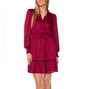CeCe V Neck Solid Long Sleeve Dress
